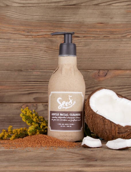 Seed Phytonutrients facial cleanser bottle as an example of sustainable packaging 