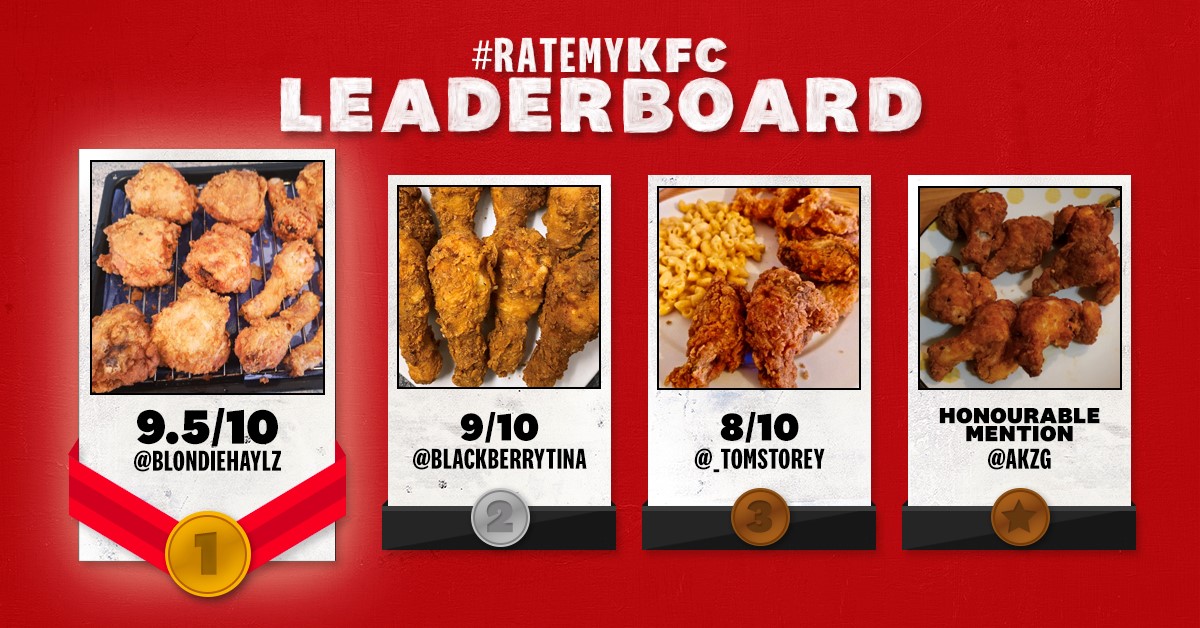 #ratemykfc Twitter lockdown challenge leaderboard 